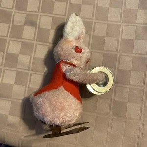 Vintage Aufzieh-Becken Hase Spielzeug - Plüsch mechanischer Hase - Bild 1 von 13