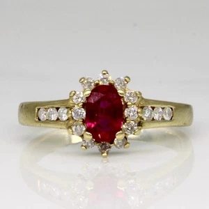 2Ct Oval Cut Simulated Ruby Wedding Halo Ring 14k Yellow Gold Plated - Picture 1 of 2