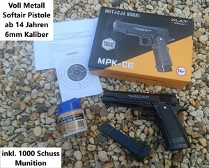 NEU Full Metal Softair Airsoft Pistole C6 Set + 1000 Schuss ab 14 Jahre   0,5J - Bild 1 von 40