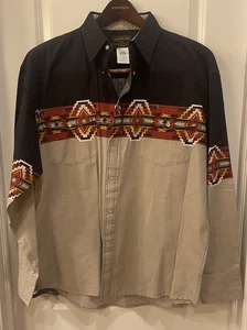 Vintage Wrangler Rustler Western Shirt Pearl Snap Cowboy Aztec 90s Size XL - Picture 1 of 10