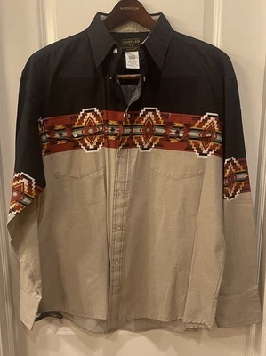 Vintage Wrangler Rustler Western Shirt Pearl Snap Cowboy Aztec 90s Size XL - Image 1 of 4