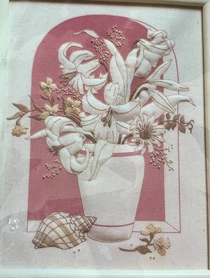 Vintage 1988 Embroidery Kit Floral Elegance with Sea Shell by Bob Shafor 12X16 - Image 1 of 4