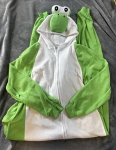 Yoshi Dinosaur One-piece Mens Large Green White Hooded Zip Pajamas Cosplay Mario - Picture 1 of 7