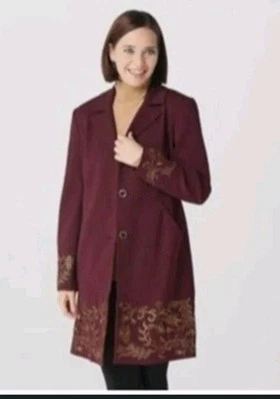 Dennis Basso  Sequin Embroidered Coat Jacket Burgundy Size 18W - Image 1 of 4