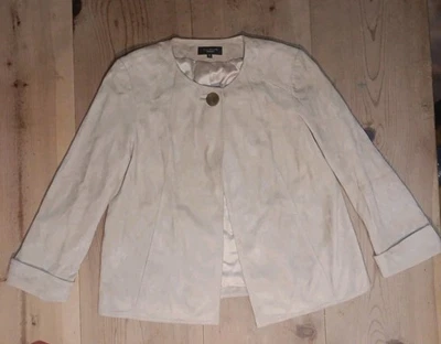 Talbots Swing Jacket Blazer Women 14 Genuine Suede Tan Open Collarless Lined  - Image 1 of 4