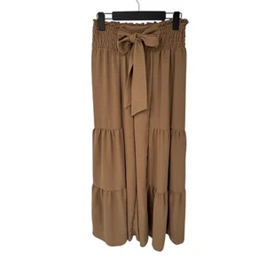 Pantalones de pierna ancha con capas Persaya para mujer grandes marrón poliéster cinturón cintura elástica - Imagen 1 de 7