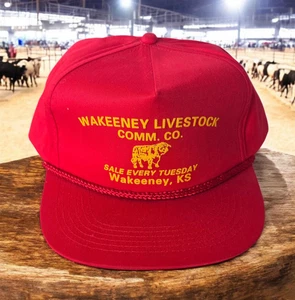 Vintage Wakeeney KS, Livestock Comm. Co. Mütze Cap rot Erwachsene Seil Snapback - Bild 1 von 9