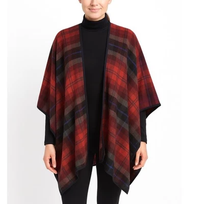 Poncho envolvente M/L antiguo azul marino a cuadros capa roja negra gris mezcla lana sintética 63-01 Foto 1 de 4