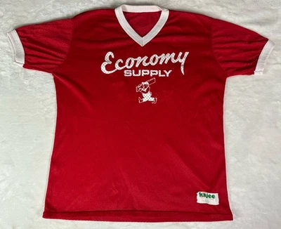 Camiseta de béisbol vintage Economy Supply Kajee roja #27 adulto talla grande L blanca Foto 1 de 4