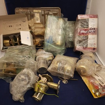 Lot of Mixed Door Knobs Latches Hinges Locksets Brass & Steel Hardware - Image 1 of 4