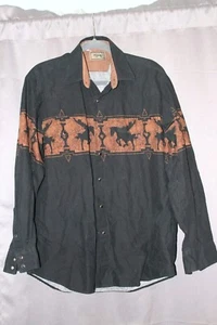 Roper Button Down Shirt Horses Black and Brown, Medium, Western Cowboy Rodeo - Picture 1 of 5