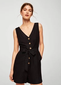 Mango Black Button Down Playsuit - Size S - Picture 1 of 5