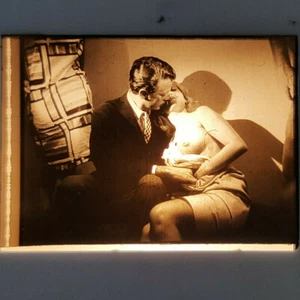Risque Burlesque Negatives Pinup Man Woman Kiss Glamour Dressing Room Slide #2 - Picture 1 of 2