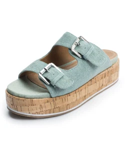Jane and the Shoe Sandal Light Blue Denim Birken Buckle Mule - Picture 1 of 4