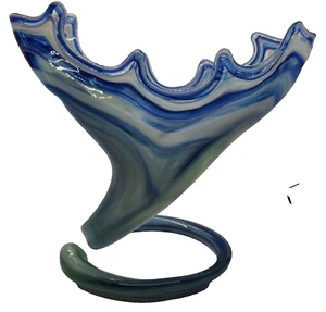 Vintage Hand-Blown Art SWIRL Blue & Green Spiral Vase - Picture 1 of 13