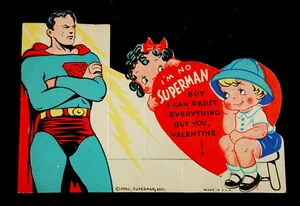 Tarjeta de San Valentín 1940 Superman Super Hero troquelada nítida súper limpia y bonita - Imagen 1 de 5