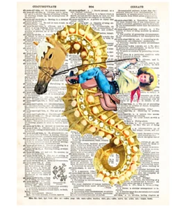 Art N Wordz Seahorse Rodeo Cowgirl Dictionary Page Pop Art Wall Art Print Poster - Picture 1 of 1