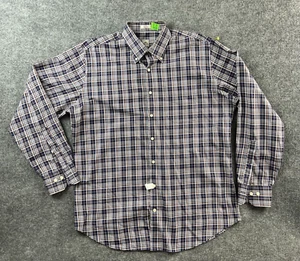 Peter Millar Shirt Men Large Blue Brown Plaid Cotton Casual Button Up Mens - Picture 1 of 15