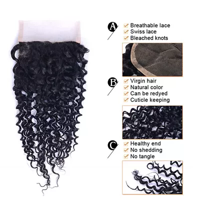 Jerry Curl 4x4 Cierre de Encaje Premium Virgen Cabello Humano Parte Libre Natural Negro Foto 1 de 3