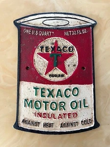Texaco Motor Oil Can Sign Wall Plaque in Cast Iron with Antique Rustic Finish - Picture 1 of 4