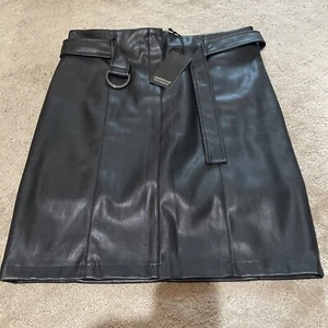 Adrienne Vittadini Black Belted Faux Leather Skirt. Sz 6. NWT! - Picture 1 of 10