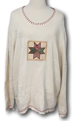 Suéter para mujer CABELA'S (2XL) acolchado regular retazos borde rojo marfil Foto 1 de 4