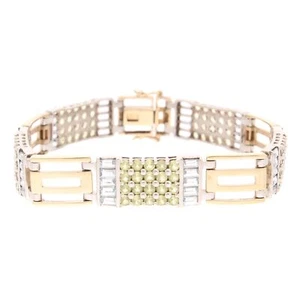 9Carat Yellow Gold & Sterling Silver 7.75" Blue Topaz & Peridot Fancy Bracelet - Picture 1 of 8