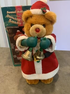 Vtg Dancing Singing Santa Bear With Bells Sound Activated Christmas See Video - Picture 1 of 8