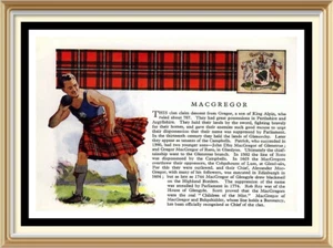 MacGregor Scotland Scottish Clan Tartan Coat Arms Old Vintage 1957 Print Picture - Picture 1 of 1