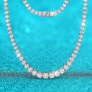 Full Real Moissanite Women's Tennis Necklace Choker 18K White Gold Plated GRA - Picture 1 of 14
