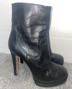 Nine West Booties Womens 9M Black Leather Platform Boots High Heel Rocker Sexy - Picture 1 of 16