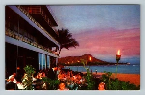 Postal antigua vintage de huéspedes Honolulu HI-Hawaii Reef Hotel Waikiki para cenar - Imagen 1 de 2