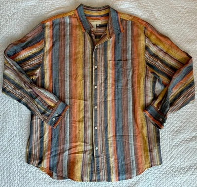 Мужская льняная шелковая рубашка Territory Ahead на пуговицах в полоску радужная цветная летняя размер XL - Изображение 1 из 4