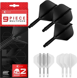 K-Flex Integrated Dart Flights & Shafts No.2 Flight, 9er Pack Black White & Clear - Bild 1 von 1
