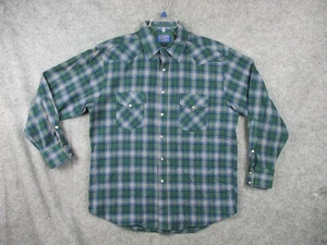 Vintage Pendleton Western Canyon Shirt Mens Large Green Plaid Wool Pearl Snap - Picture 1 of 24