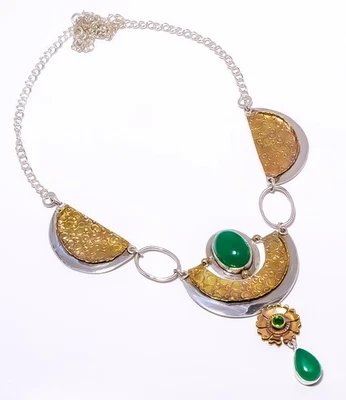 Collar Dos Tonos Plata de Ley 925 Ónix Verde 17.99", Regalo Navidad N6184-2 Foto 1 de 4