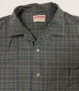 Vintage 50s Camp Shirt Men Medium Dark Brown Plaid Rockabilly McGregor USA Made - Picture 1 of 21