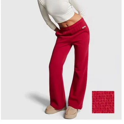 Victoria’s Secret ROSA Mediano Hiedra Polar Acampanado Pantalones de Sudadera Bolsillos Rojo Foto 1 de 4