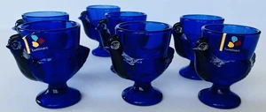 Vintage Set of 7 Luminarc Cobalt Blue France Hen Glass Egg Holders Cups - Picture 1 of 14