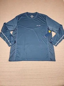 XL HUK Icon X Fishing Shirt Performance Long Sleeve 428 Men's Azzure Blue NWT - Picture 1 of 15