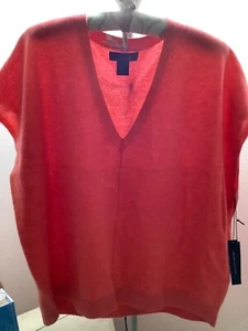 NWT Tahari 100% 2-ply Cashmere Coral Women Sweater V Neck Kimono sleeve Size XL - Picture 1 of 7