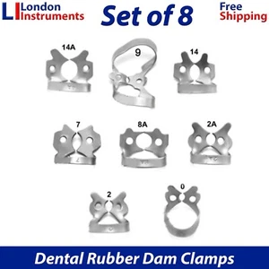 Dentist Tooth Clamp Endodontic Rubber Dam Molar Clamps Dental Tools Set of 8 New - Picture 1 of 5