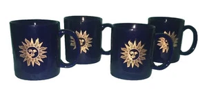 4-Cobalt Blue Gold Detail*COFFEE MUGS*Celestial Cup Star Sun Moon*Ceramic*SET - Picture 1 of 8
