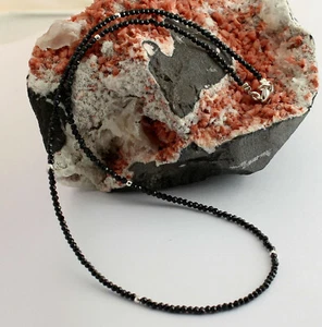 Spinello Collana Pietre Preziose 925 Argento Sfaccettato Nero Collier 45cm - Foto 1 di 2