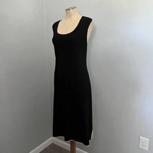 MAX STUIDO ~ Feinstrick SCHWARZES Midikleid U-Ausschnitt weißer Besatz XL - Bild 1 von 5