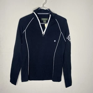 Eddie Bauer Half Zip Sweater Women S Black White Piping Mock Neck Knit - Picture 1 of 9
