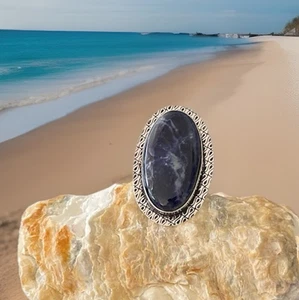 Size 7  Sodalite Handcrafted Gemstone Ring -Sterling Silver 925 plated - New ! - Bild 1 von 4