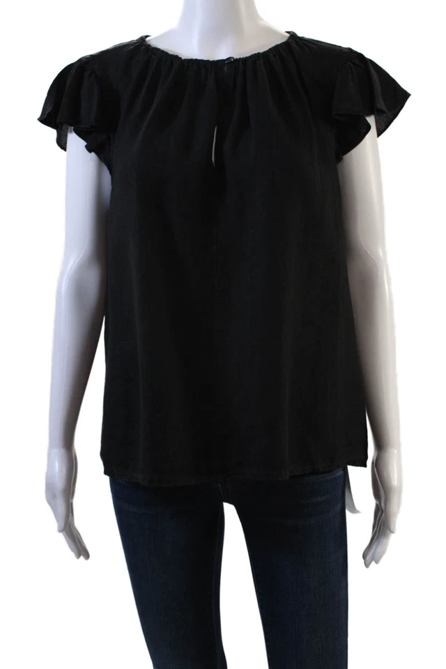 Velvet by Graham & Spencer Womens Linen Ruffled Sleeves Blouse Black Size Small - Image 1 of 4