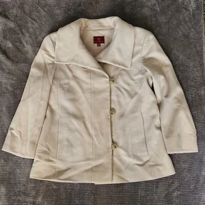 Cole HAAN Womens 3/4 Sleeve Coat, Wool/cashmere Blend, 4 Pockets, Cream, Sz 12 - Picture 1 of 10