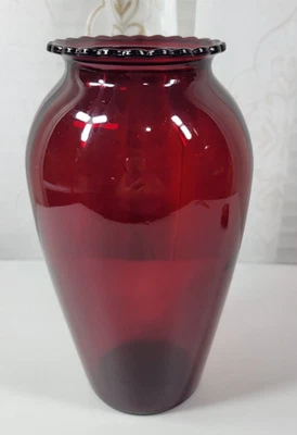 VTG Anchor Hocking Ruby Red Glass Vase Scalloped Edge 9” - Image 1 of 4